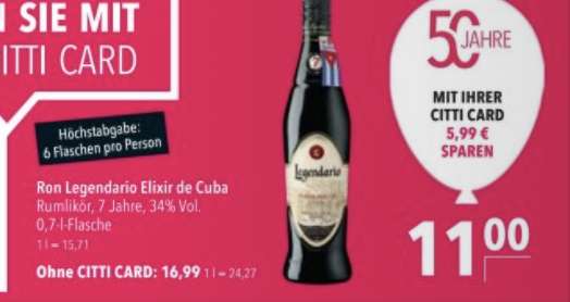 (Lokal - Citti Märkte) Legendario Elixir de Cuba Rum 0,7l 34%