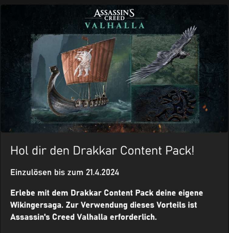 [Game Pass Ultimate] Drakkar Edition Pack für Assassin's Creed Valhalla auf Xbox Series X|S & Xbox One und PC