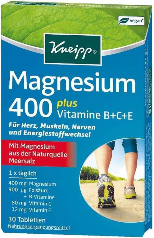 Kneipp Magnesium 400, 30 Tabletten, Magnesium 400 plus Vitamine B+C+E & Folsäure (Spar-Abo Prime)