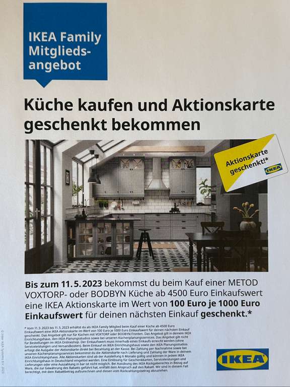 IKEA Küchen (METOD, VOXTORP, BODBYN) - 100€ Aktionskarte pro 1.000€ Warenwert (ab 4.500€)