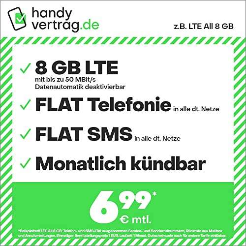 Amazon.de, Sim Only, O2 Netz: Allnet/SMS Flat 8GB LTE für 6,99€/Monat | Allnet/SMS Flat 40GB LTE 16,99€/Monat | monatlich kündbar