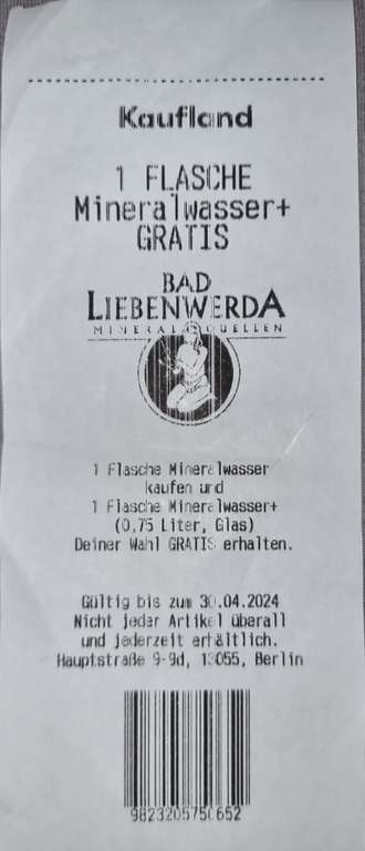[KAUFLAND] Kaufe eine Flasche Mineralwasser Bad Liebenwerda+ zweite bad Liebenwerda nach WAHL (0,75 l) GRATIS dazu