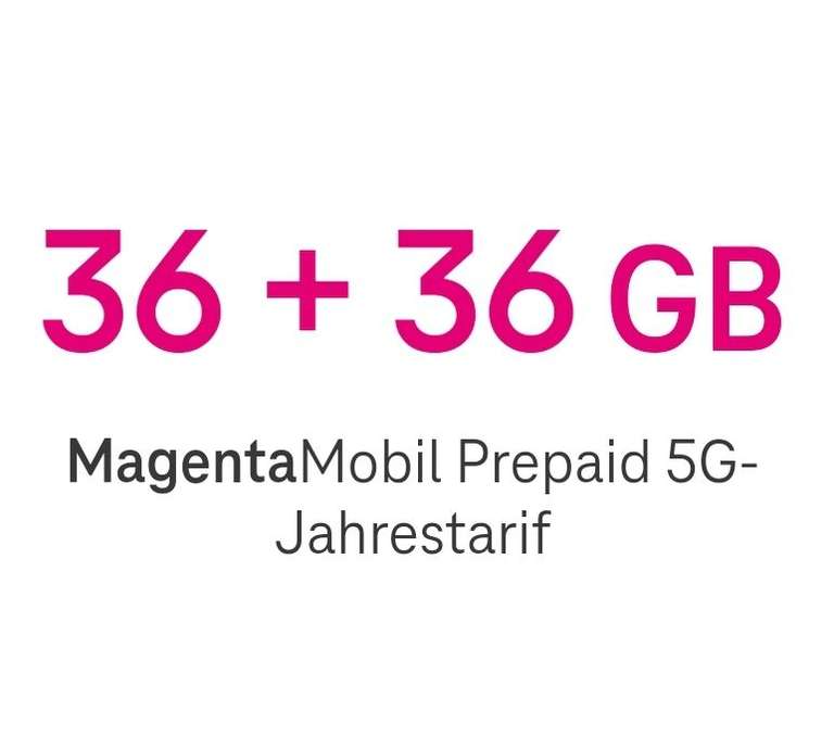 Telekom MagentaMobil Prepaid 5G-Jahrestarif mit doppelten Datenvolumen. 36+36 GB für 12 Monate