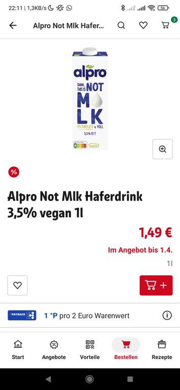 [Rewe] [lokal?] Alpro Not milk 1L für 1,49€