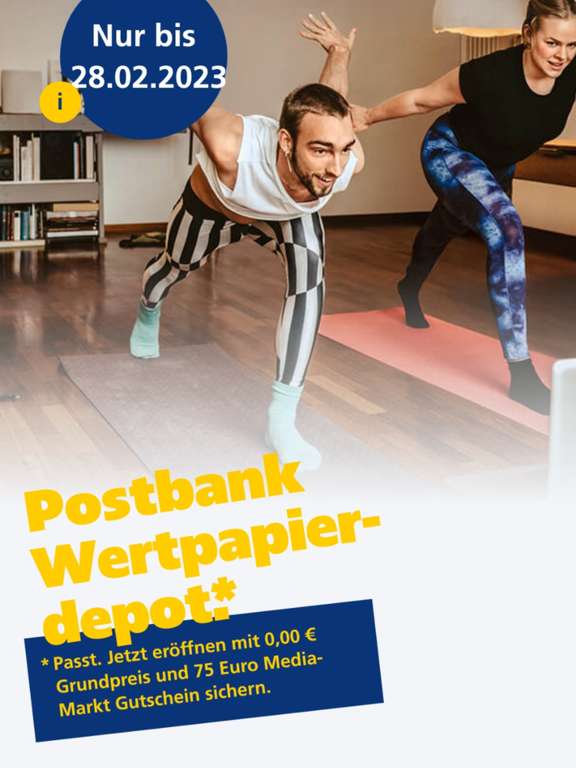 [postbank depot / bis 28.02.] *Update: Spartanien oder Questler weitere 40€ möglich* / Postbank Depot / ETF Order / 75€ MediaMarkt GS