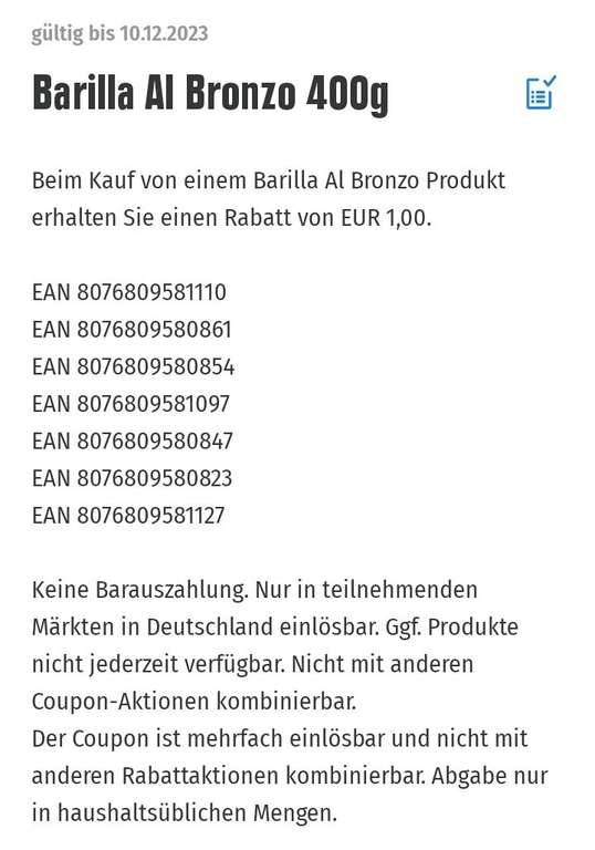 [Offline] Edeka & NP (Minden-Hannover) - Barilla al Bronzo 400g für 0,49€ (App+Coupon) / bei Edeka Südwest für 0,59€