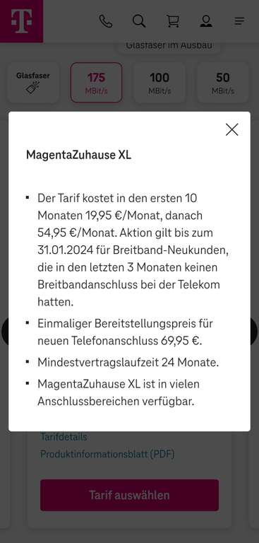 Telekom DSL 10 statt 6 Monate lang 19,95€/Monat, MagentaTV Smart 10 Monate kostenlos