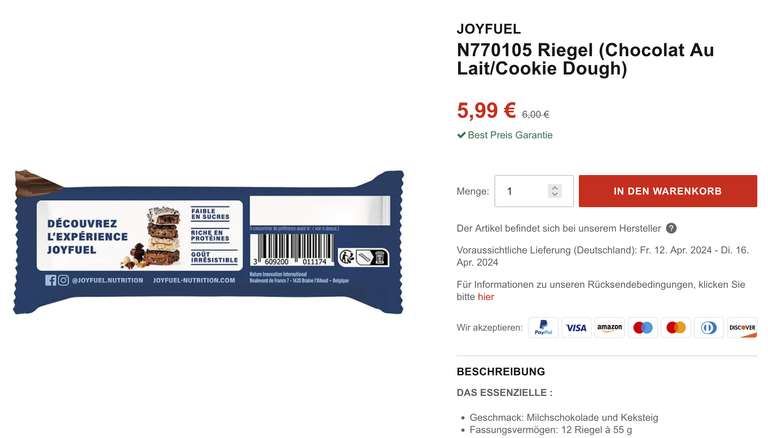 Joyfuel Protein Riegel 12er Pack, 50ct/St.
