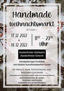 [Lokal Aachen] Gratis Glühwein oder Kinderpunsch beim Handmade Weihnachtsmarkt bei Fräulein L - am 17.&18.12 (mehr im Text)