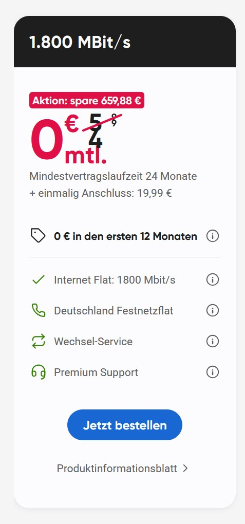 [Bei Verfügbarkeit] Pyur Glasfaser Internet 1.800Mbit/s für effektiv 19,76€ möglich. Neukunden - Beschreibung lesen!