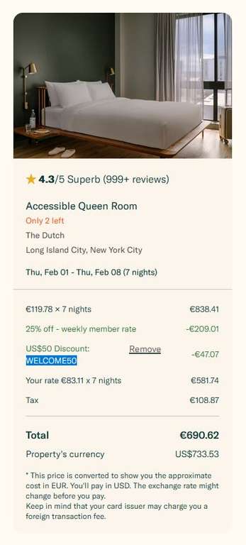 NYC Hotel "Sonder The Dutch" 7 Nächte 106€ p. N. für 2 Personen (inkl. Steuern/Fees) mit genialer Dachterasse