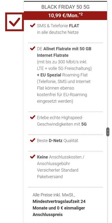[JKR- Gruppe] Vodafone Netz Black Week Allnet Flatrate mit 25GB, 4G bis 300 Mbit/s und 5G bis 1.000 Mbit/s für 9,99 € monatlich