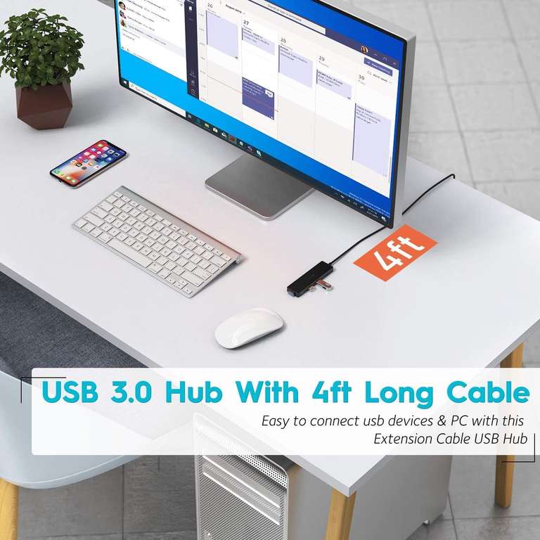 Aceele USB Hub 3.0 mit verlängertem 120cm Kabel