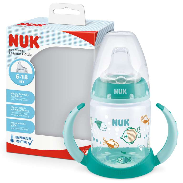 NUK First Choice+ Trinklernflasche | 6–18 Monate | 150 ml | Temperature Control Anzeige | auslaufsicher grün oder rot (Prime)
