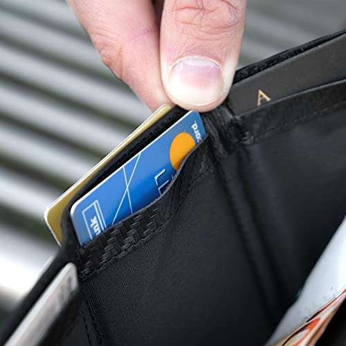 [Amazon Prime] DONBOLSO Wallet NextGen Slim Leder ohne Münzfach Geldbeutel RFID Kartenetui Mini Portemonnaie Börse Schwarz Carbon