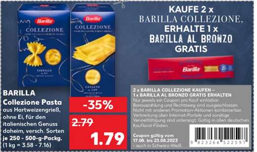 Barilla Al Bronzo kostenlos: 2x Barilla Collezione kaufen 1xBarilla Al Bronzo GRATIS erhalten