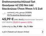 Goodyear Drehmomentschlüssel Set 42 - 210 Nm inkl Stecknüsse 17mm 19mm 1/2 Zoll, Versandkostenfrei