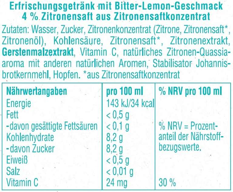 VELTINS Fassbrause Bitter Lemon 24x0,5 L alkoholfrei 12,81€ - 15,07€ zzgl. Pfand (Amazon Prime)