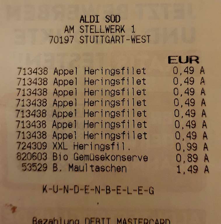 Aldi Süd (lokal Stuttgart?): Heringsfilet 200g (49Cent bzw. 33Cent)