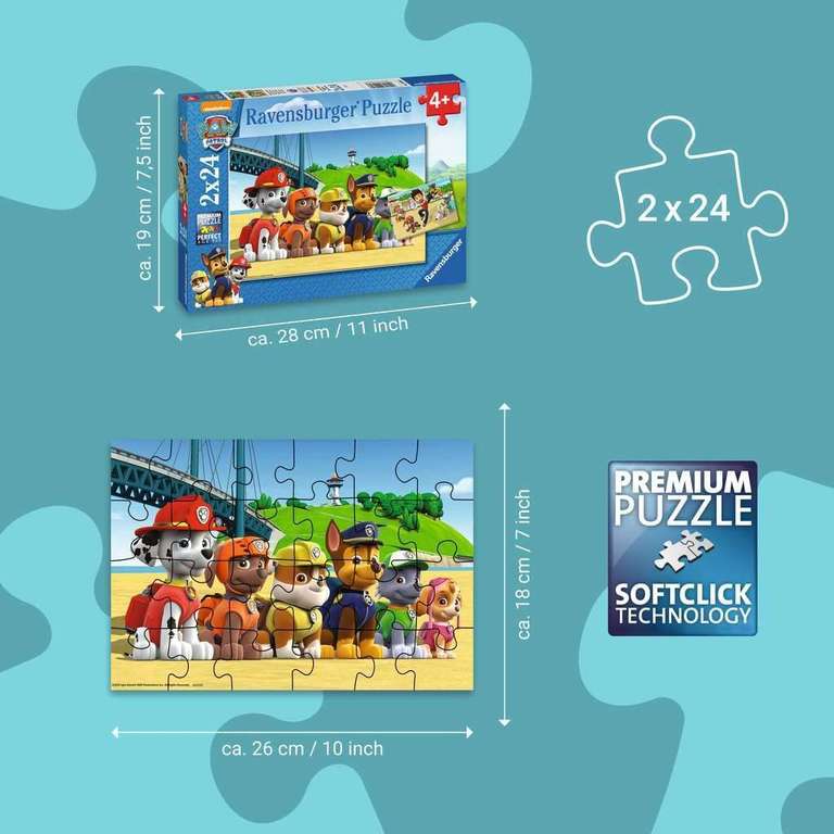 Ravensburger Kinderpuzzle, Paw Patrol Puzzle mit 2x24 Teilen (prime)