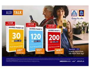 ALDI TALK (o2) Prepaid Jahres-Pakete mit App Bonus bis 20 GB extra ab Juni wieder erhältlich
