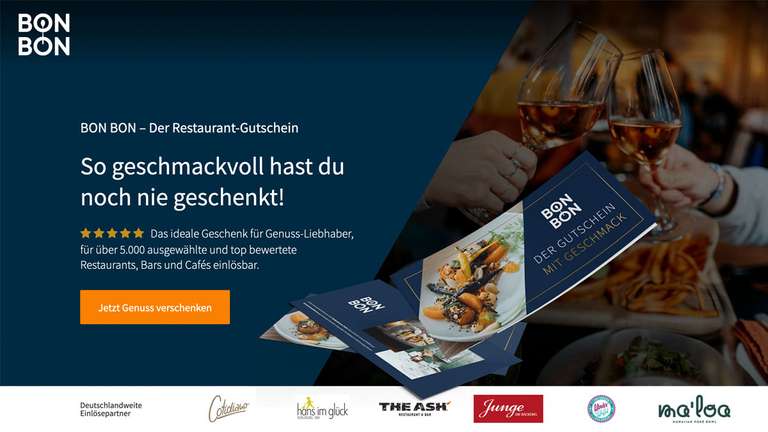 Bon-Bon Restaurant-Gutscheine (5000 in Deutschland) mit 15% Rabatt