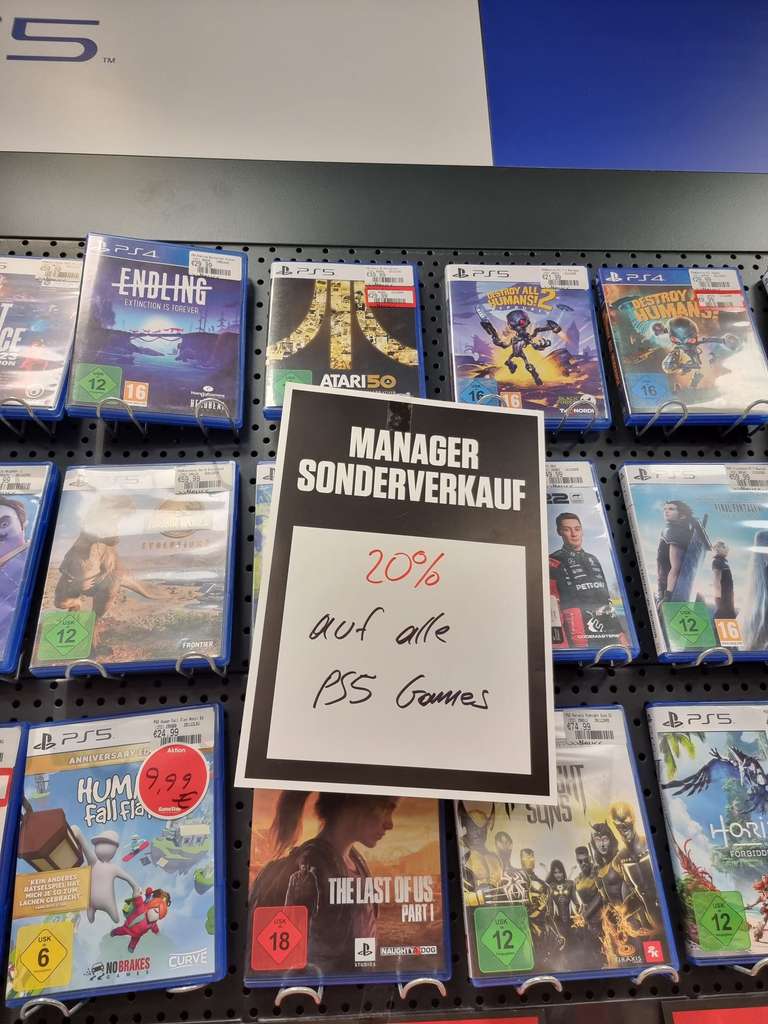Lokal: Düsseldorf Bilk GameStop 20 % auf alle PS5 Spiele. Macht am 11.02.23 zu.