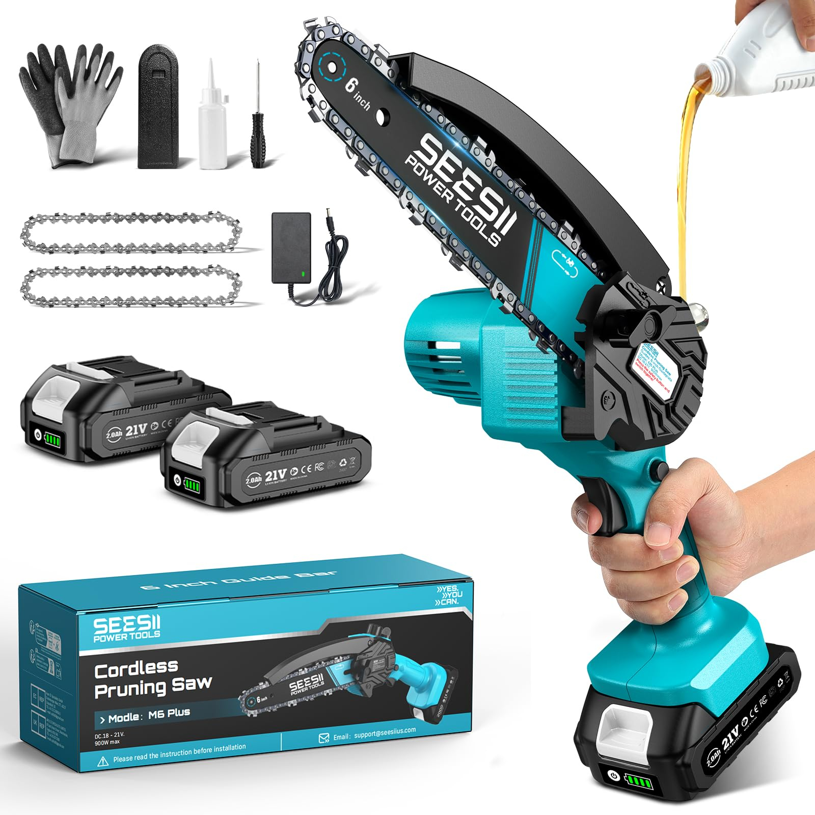 (SeeSii-EU@Prime) SEESII Mini-Kettensäge mit Akku, 6 Zoll, elektrische Kettensäge