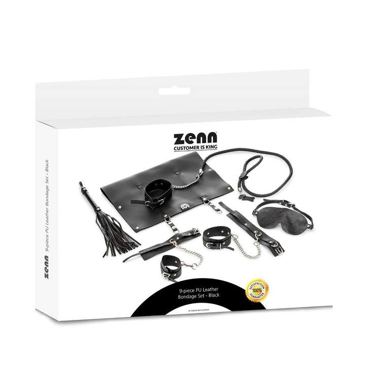 Zenn, 9-teiliges PU Leather Bondage Set, Black