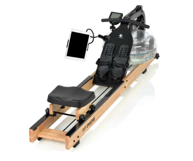 FitEngine Rudergerät mit Wasserwiderstand in drei verschiedenen Farben (210cm, Displayanzeige, höhenver. Fußauflagen & ergonomischer Sitz)
