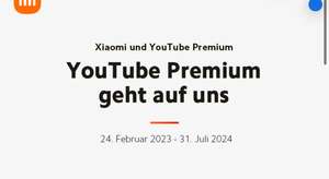 Xiaomi Smartphone Käufer Youtube Premium bis 6 Monate kostenlos