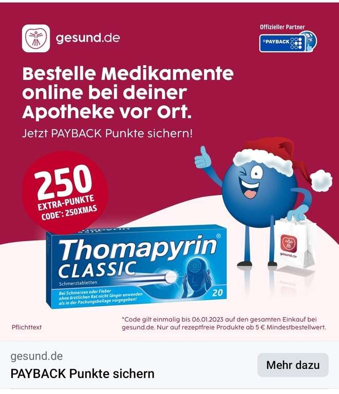 [Payback] [Gesund.de] 250 Extra Payback-Punkte ab 5€ Bestellwert Rezeptfreier Medikamente