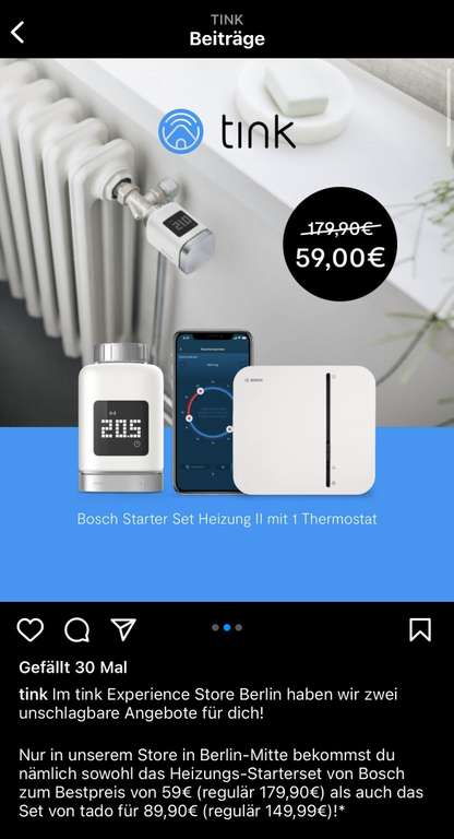 [Lokal Berlin Mitte] Bosch Starter Set Heizung II & tado Starter Kit für jeweils 59€ Bzw. 89,90€