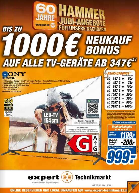 [Expert] Sony XR-65X94J (-200€ Neukauf-Bonus, nur offline, fast identisch X90J) - Lokal