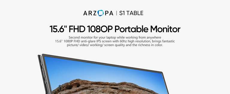 ARZOPA Portable Monitor, 15.6 Inch 1920 x 1080 Full HD, 100% SRGB IPS