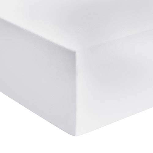 Amazon Basics - Premium-Spannbetttuch, Jersey, Weiß - 180 x 200 cm (Prime)