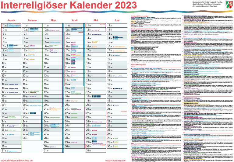 "Interreligiöser Kalender 2023" kostenlos bestellen