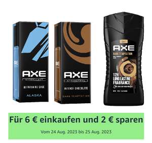 Axe "Für 6 € einkaufen und 2 € sparen" Aktion, z.B. Axe 3-in-1 Duschgel & Shampoo Dark Temptation 6 x 250 ml für 9,17€ [Prime Spar-Abo]