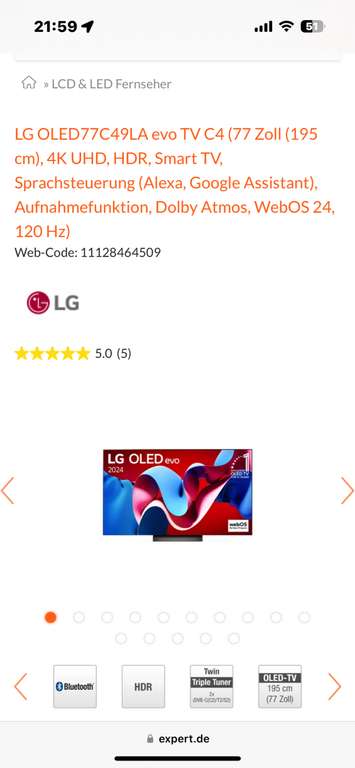 LG OLED 77 Zoll C49 effektiv 2339 dank LG Cashback (Online Expert Villringer Lörrach)