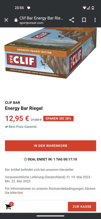 Clif bar 12er box White chocolate macadamia oder crunchy peanut butter | bei 4 Packungen 1,17€ pro Riegel