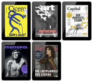 5 ePaper Jahresabos für 2,49 € bei PresseShop.news: Capital, monopol, Cicero, Art und Brigitte