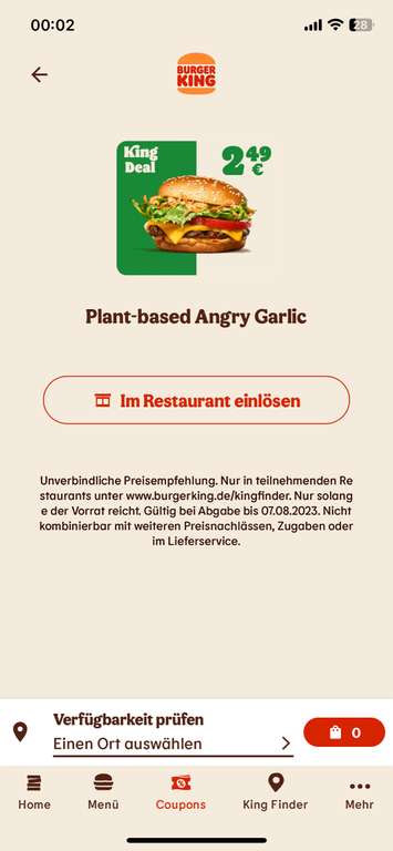 Burger King Plant Based Angry Garlic