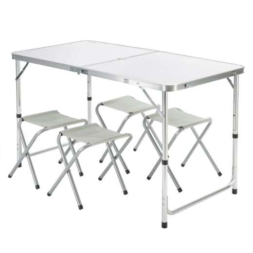 5-teilige Campingsitzgruppe (1 x Tisch + 4 x Stühle) aus Alu