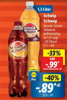 Schwip Schwap 1,5 L Cola Orange & Zero bei LIDL