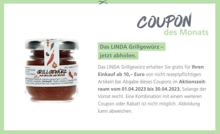 Linda Apotheken: Gratis Grillgewürz ab 10€ Einkaufswert