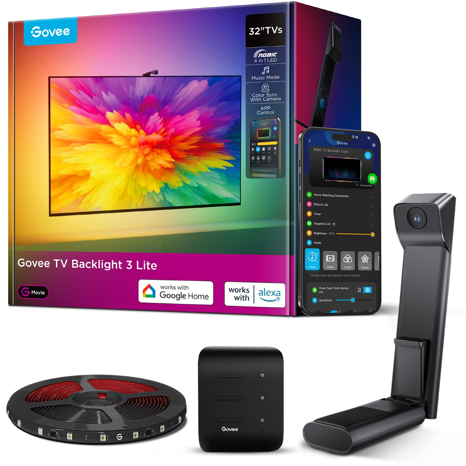 Govee RGBWIC TV Hintergrundbeleuchtung 3 Lite, 1.8M für 32 Zoll TVs