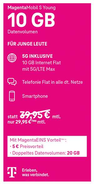 Lokal, Telekom Netz, U28: Apple iPhone 13 im MagentaMobil S MagentaEins Young Allnet/SMS Flat 20GB 5G für 24,95€/Monat, 1€ ZZG (249€ 14er)