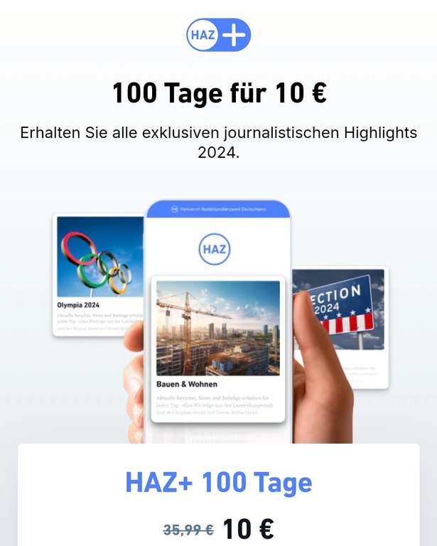 HAZ+ 10€ für 100 Tage (Hannoversche Allgemeine)
