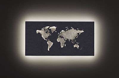 WOFI LINDA LED Weltkarte Wandleuchte Blattsilber-Optik 26W warmweiss Landkarte