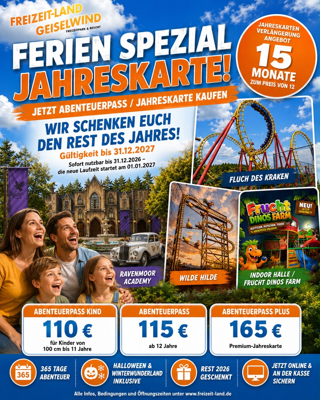 Freizeitland Geiselwind - Abenteuerpass 2027 kaufen und restl. Laufzeit 2026 geschenkt